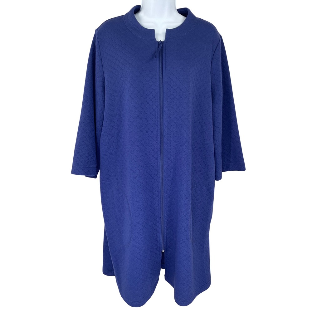 Croft & Barrow Womens Blue Quilted Zip Front Robe House Coat Large